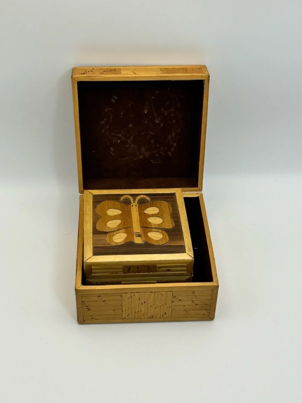 Vintage Bamboo Butterfly Inlay Trinket Box Set of 2 Keepsakes Philippines